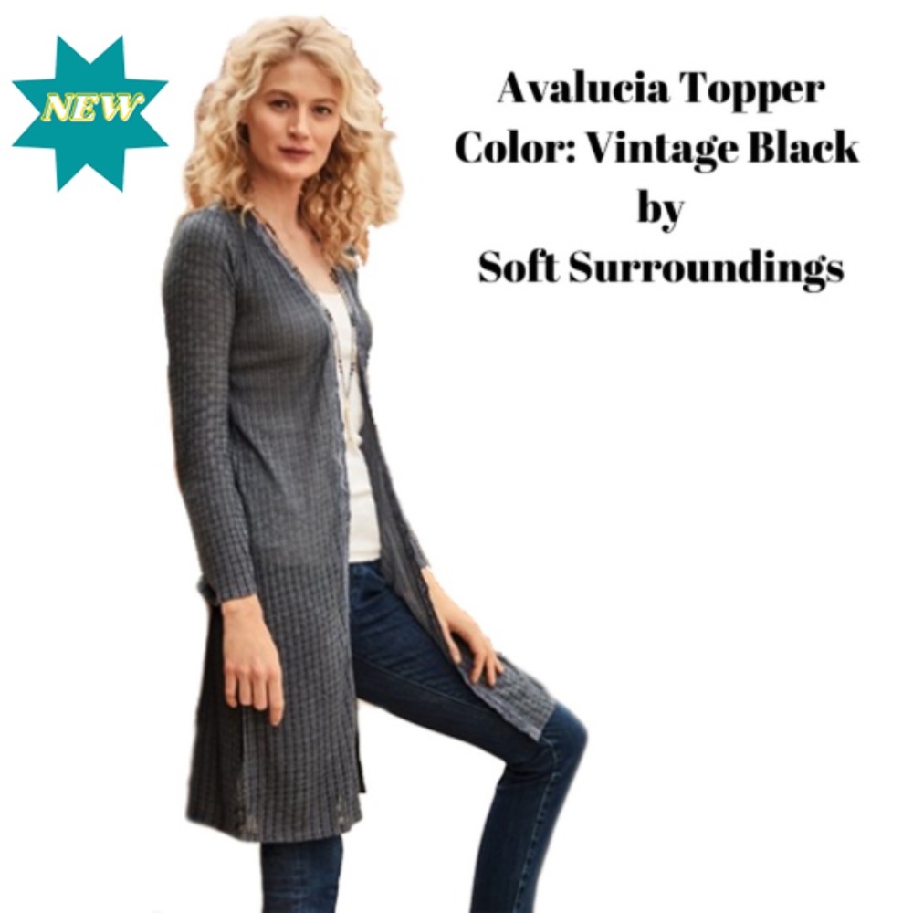 Soft Surroundings Avalucia Open Front Cardigan Duster Size L NWT - Vintage Black